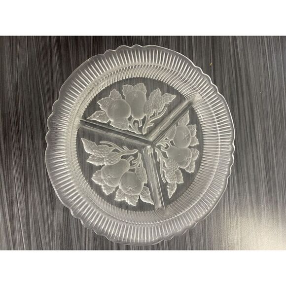 Source Unknown Other - VINTAGE Round Clear Pressed Glass 3 Section Relish Candy Trinket Tray -‎ 7"